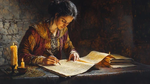Historical Scribe Working Late
