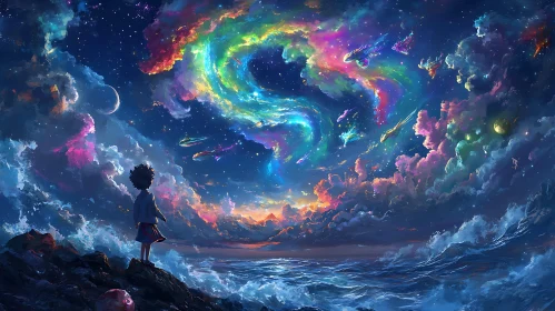 Rainbow Sky Over Ocean