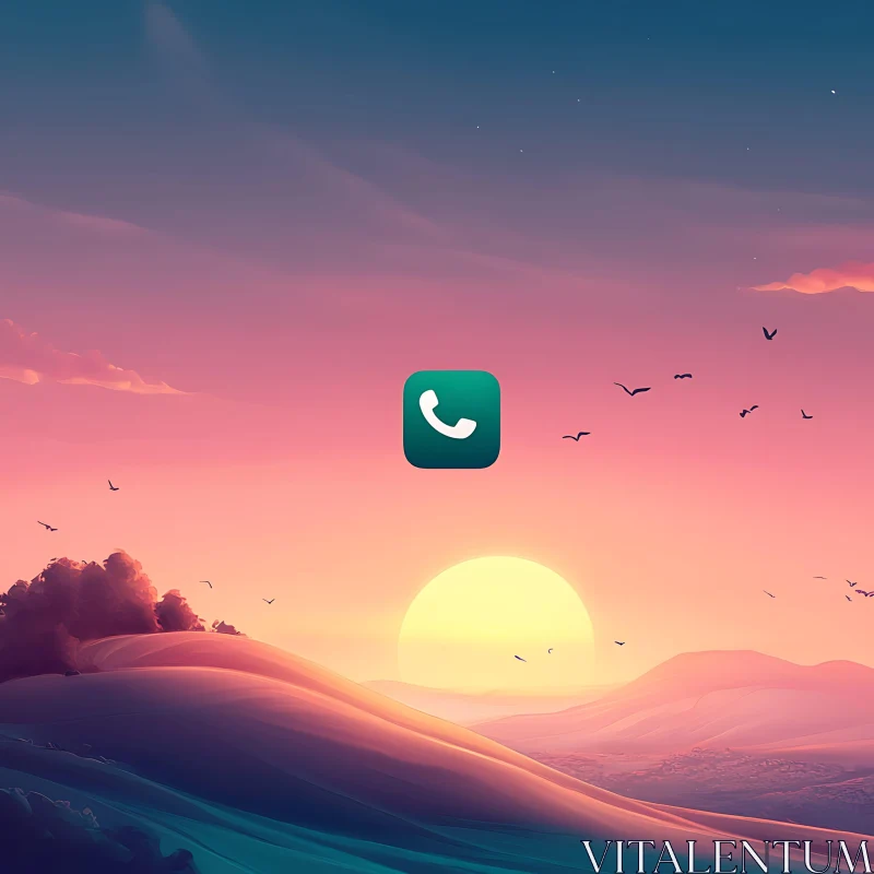 Phone Icon Sunset Serenity