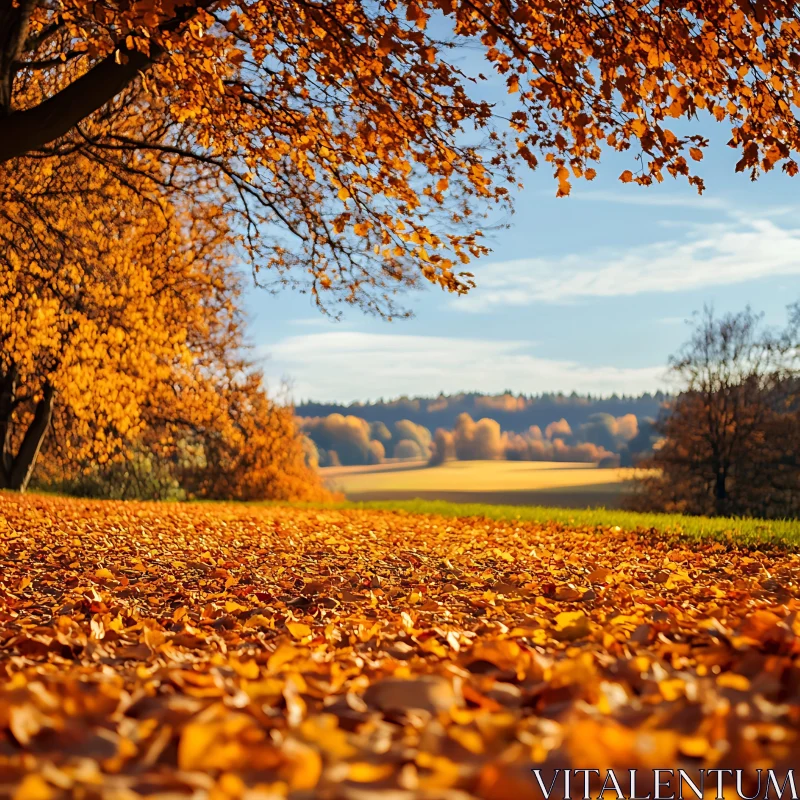 Autumnal Field of Golden Leaves