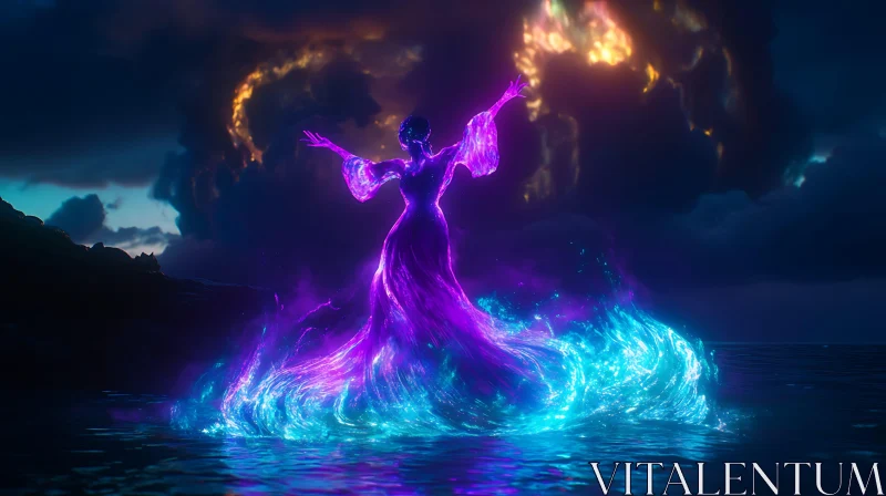 Mystical Woman in Glowing Waters