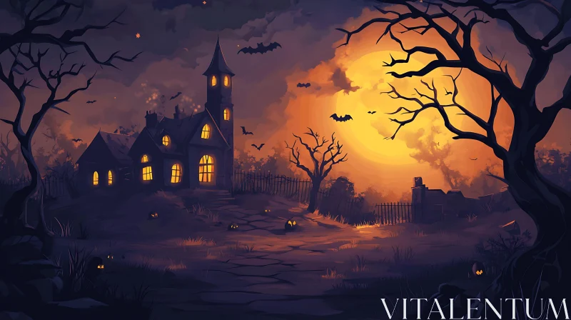 Spooky Halloween House with Bats