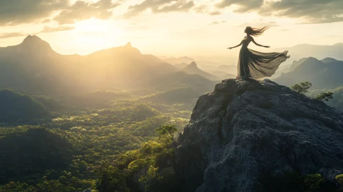 Silhouette of Freedom at Mountain Peak