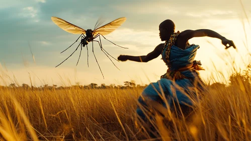 Person Versus Insect in Golden Field