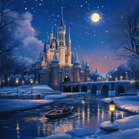 Moonlit Castle in Winter Wonderland