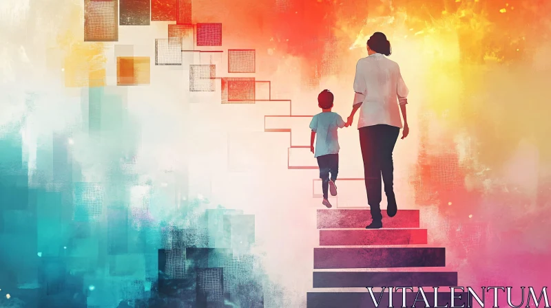 Abstract Ascent: Family Bond on Stairway