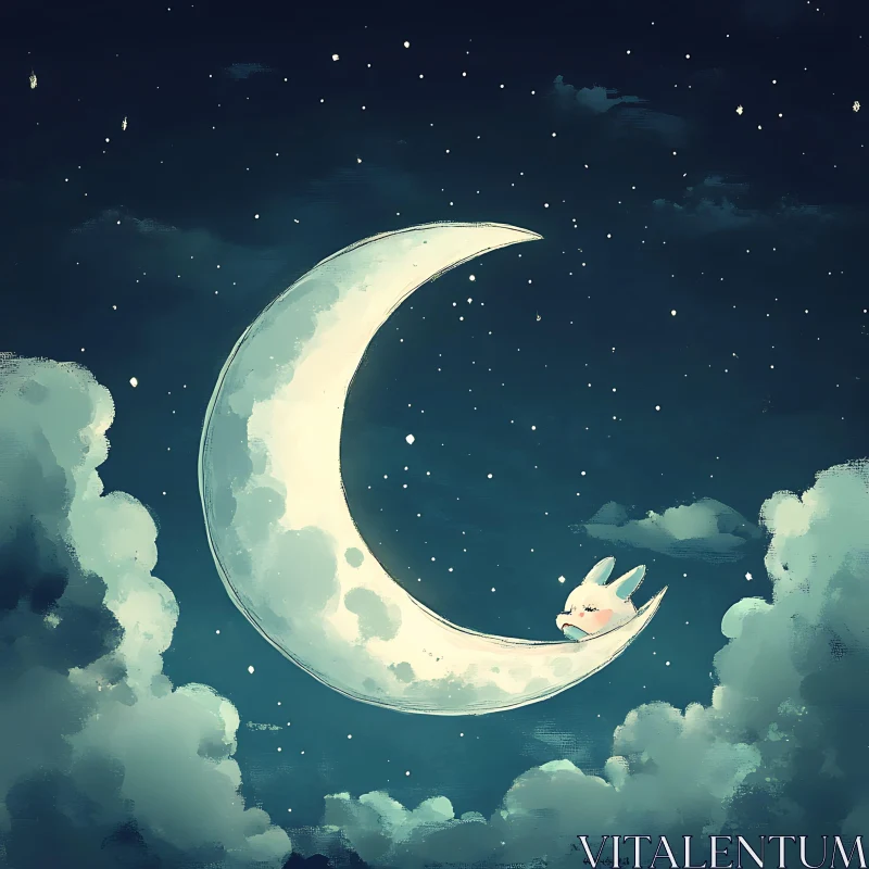 Whimsical Moon Bunny Illustration