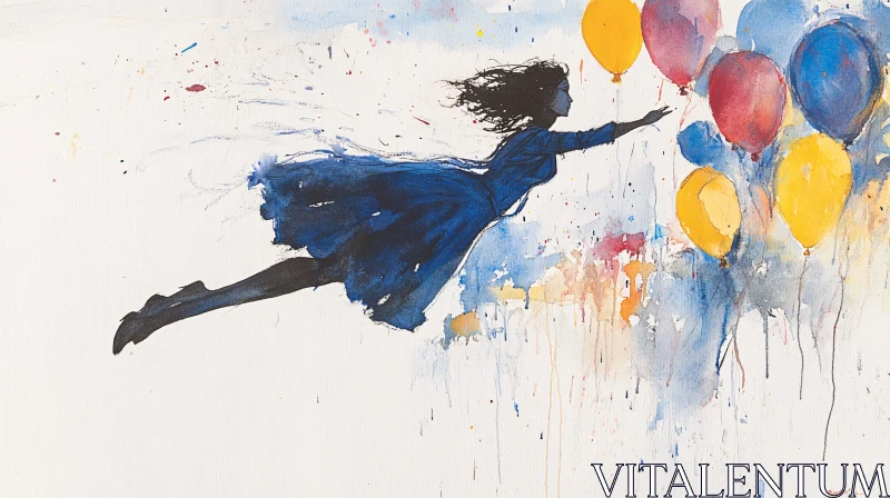 Floating Woman with Balloons Painting AI Image