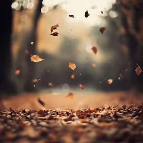 Falling Leaves in Autumn Forest