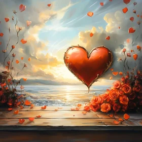 Heart and Roses by the Sea