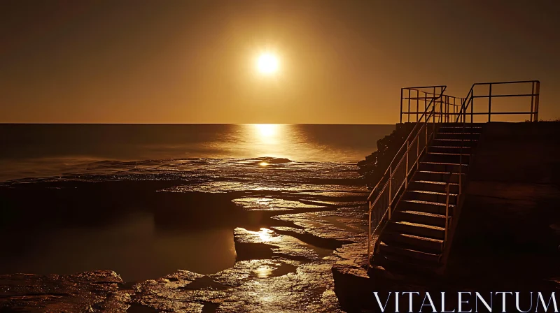 Seascape at Sunset with Stairs