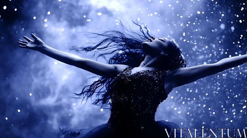 Woman in Blue Dress with Lights