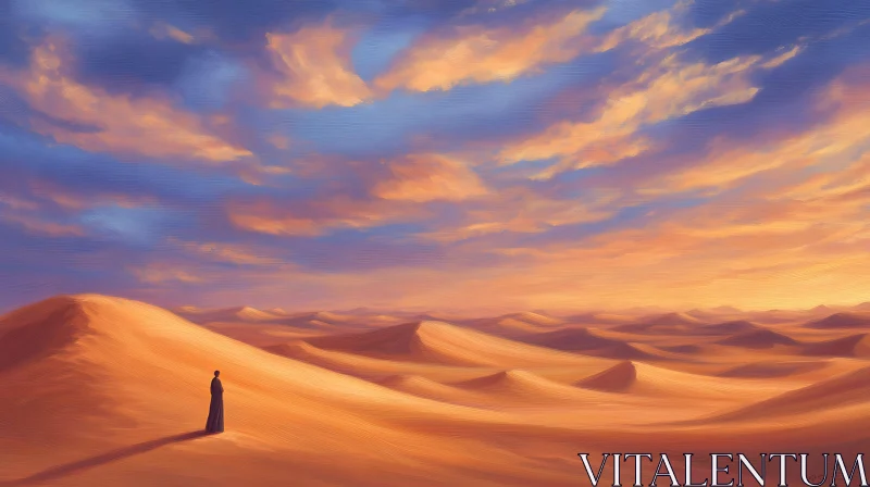 Desert Wanderer Under Sunset Sky