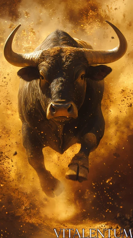 Dynamic Bull Running Through Dust