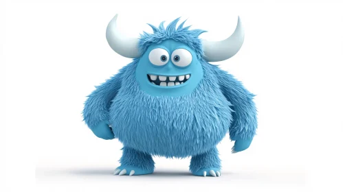 Fluffy Blue Monster with Horns