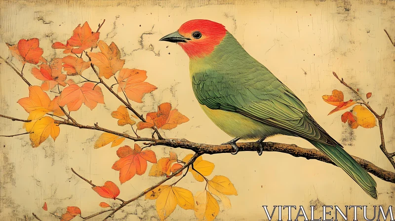 Bird on Branch with Autumn Foliage