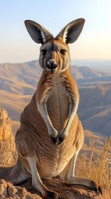 Wild Kangaroo in Desert Scene