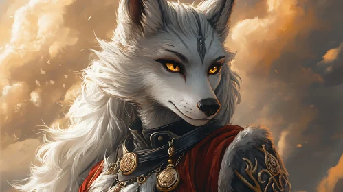 Majestic White Wolf with Golden Eyes