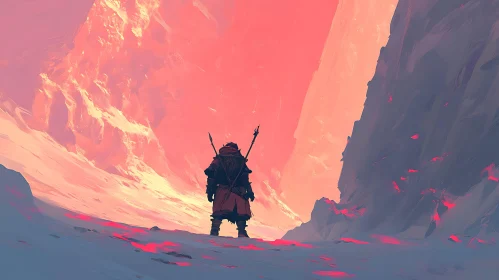 Lonely Warrior Under Red Sky