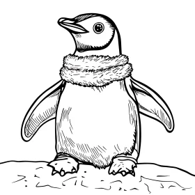 Monochrome Penguin Illustration with Winter Scarf
