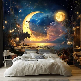 Dreamy Bedroom with Moon and Stars