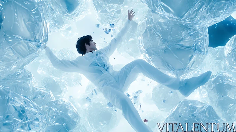 Suspended Figure in Crystalline Dreamscape