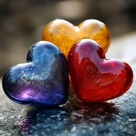 Three Glass Hearts in Harmony