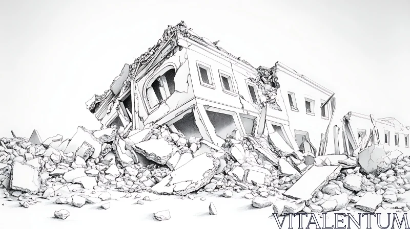 Monochrome Building Ruin Sketch