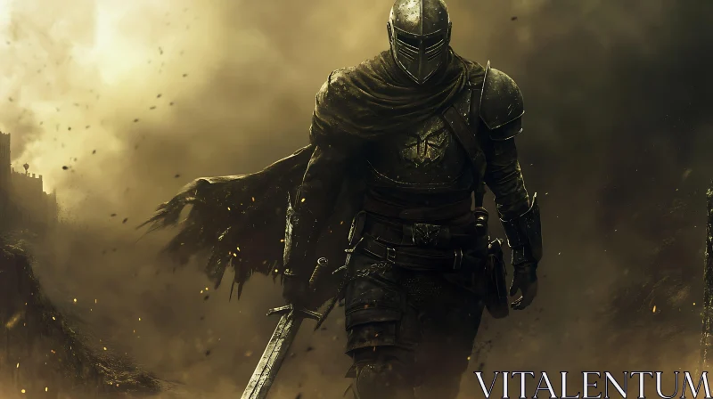 Armored Knight in Smoky Battlefield