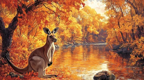 Kangaroo in Autumn Landscape