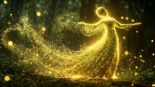 Golden Fairy in the Mystical Forest