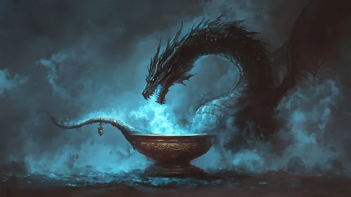 Fantasy Dragon with Golden Bowl