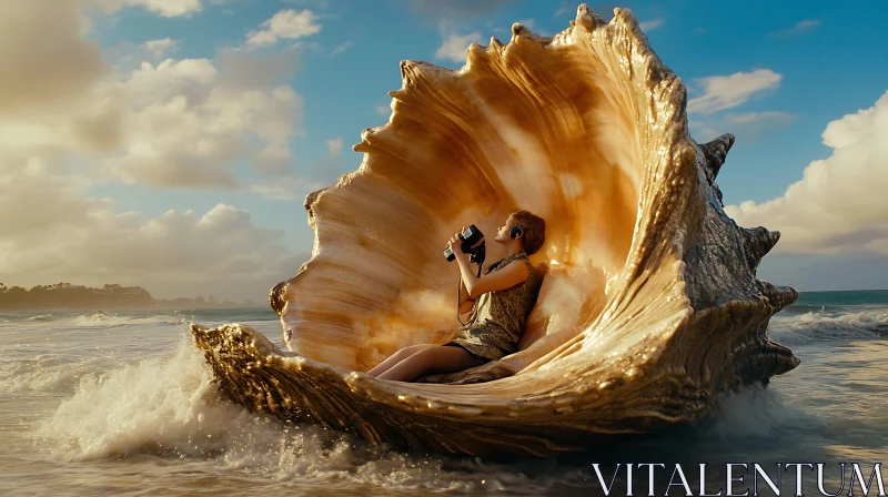 Woman in Seashell on Beach