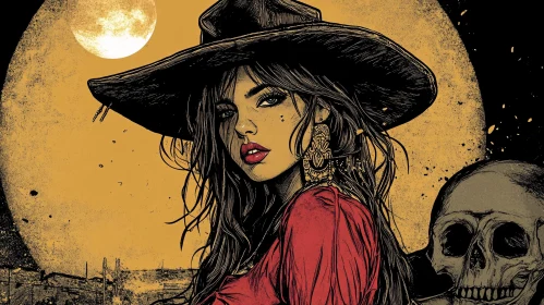Moonlit Woman with Skull