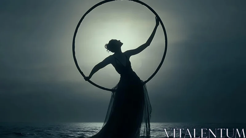 Silhouette of Woman in Dress with Hoop