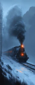 Winter Train Ride Through Snowy Mountains