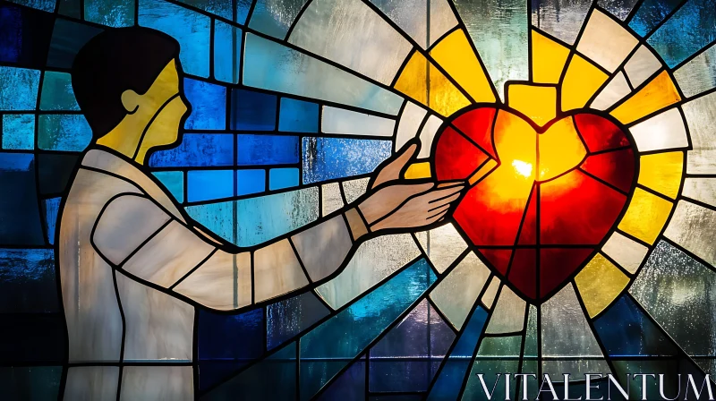 Figure Reaching for Heart Stained Glass