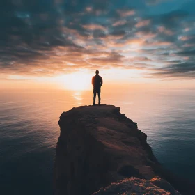 Silhouette on Cliff at Sunset
