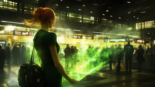 Woman Casting Spell at Train Station