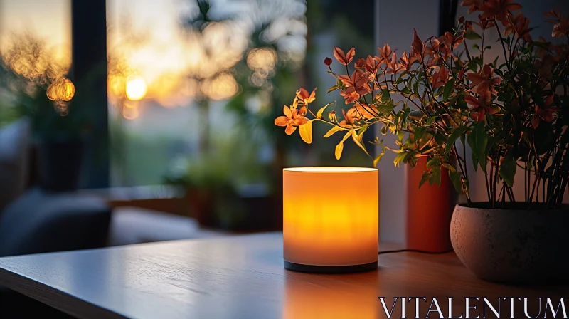 Illuminated Still Life with Lamp and Flowers