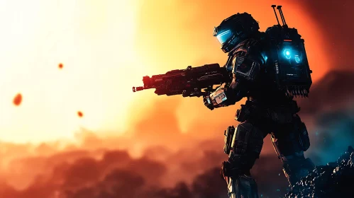 Armored Warrior in Orange Sunset
