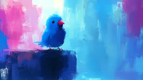 Painted Blue Bird with Red Beak