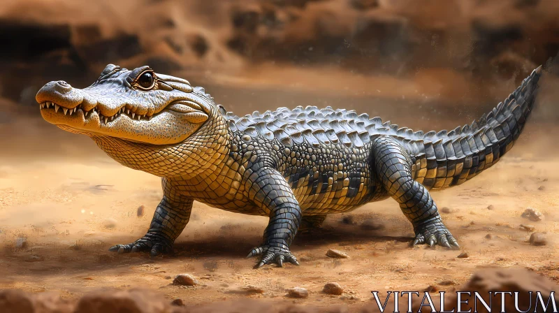 Sunlit Alligator in Dry Terrain
