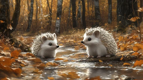 Hedgehogs Amidst Autumn Leaves