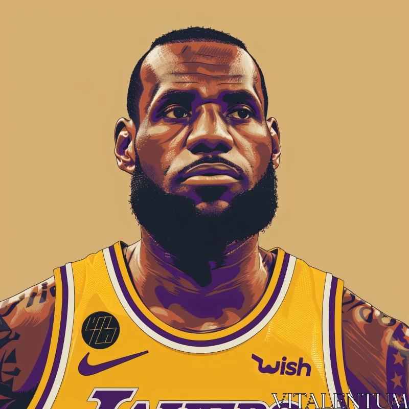 AI ART Detailed Portrait of LeBron James in a Yellow Basketball Jersey