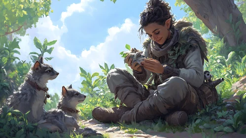 Peaceful Elf with Wolf Companions