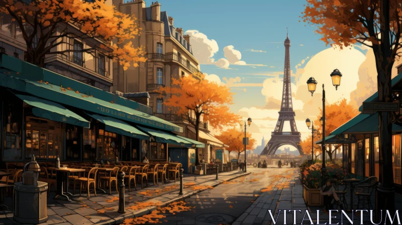 Anime Art of Autumn in Paris with Eiffel Tower