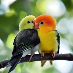 Pair of Lovebirds Snuggling
