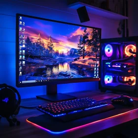 Immersive Gaming Desk with RGB and Scenic Display