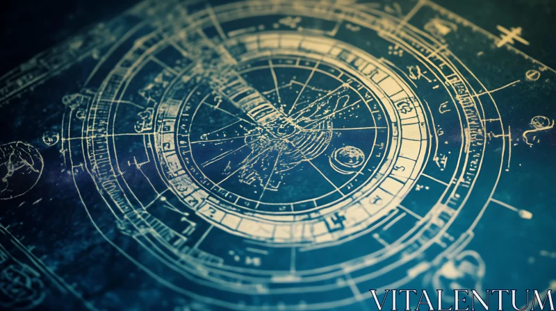 AI ART Ancient Celestial Chart Blueprint Art